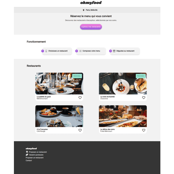 Site internet nommé Ohmyfood, crée avec HTML, CSS et SASS.